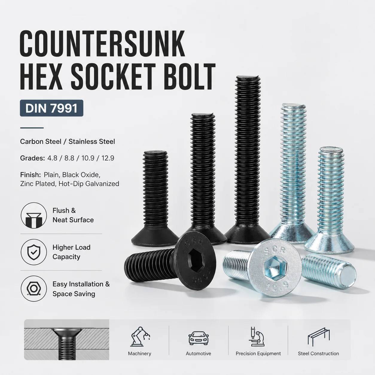 Countersunk Socket Screws / Flat Head Allen Bolts