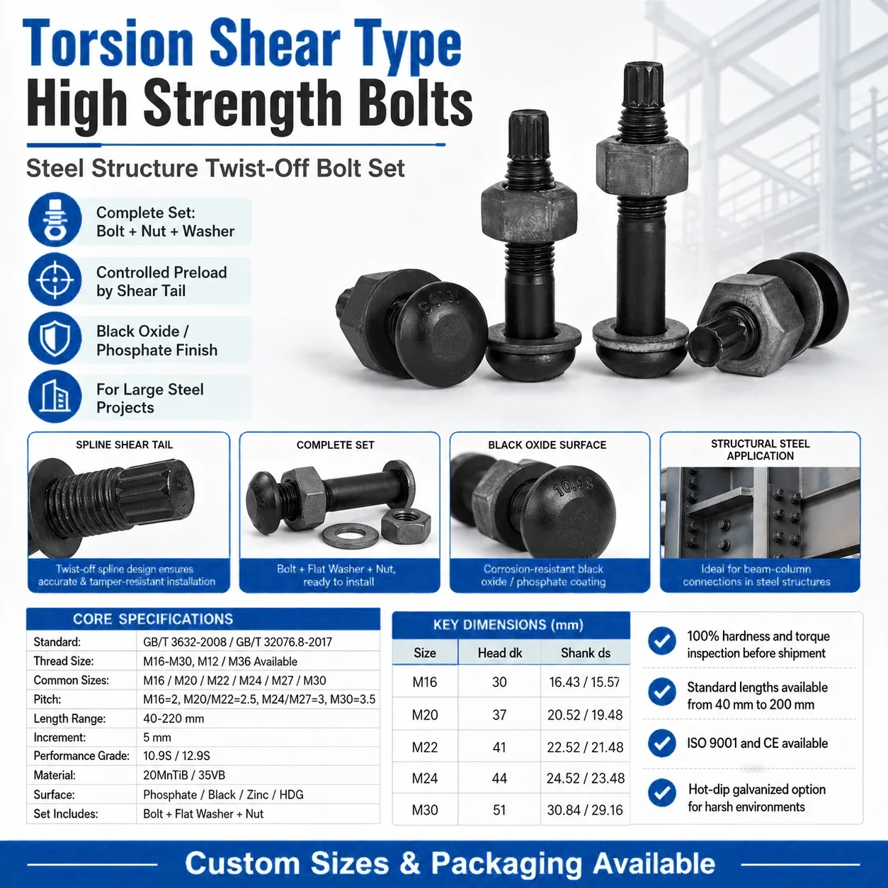 Torsion Shear Type High Strength Bolts