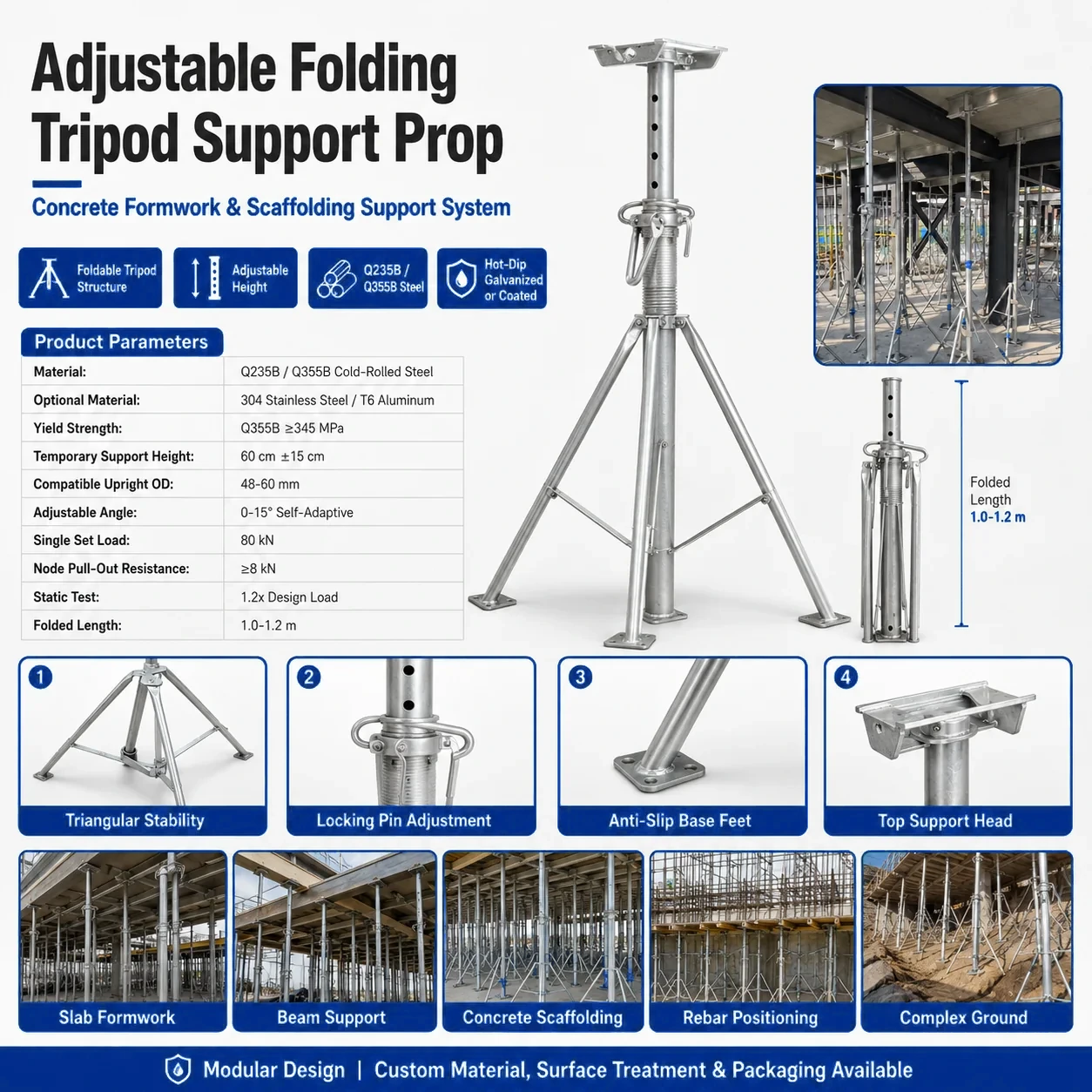 Adjustable Folding Tripod Support Prop